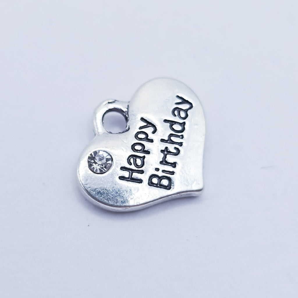 Heart shaped Happy Birthday charm with white rhinestone , charm, ADD on for keychain - DAYZEECREATIONZ, PERSONALIZED GIFTS-1