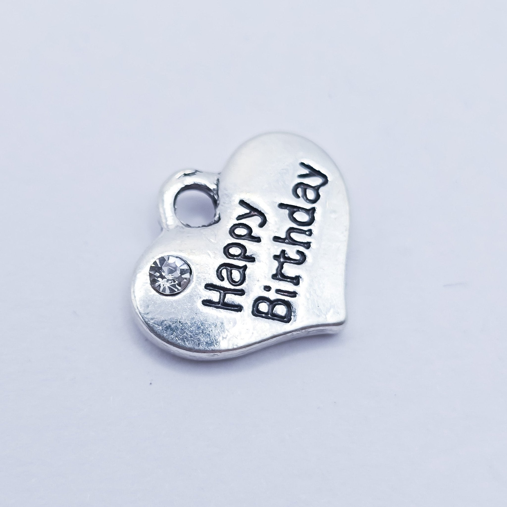 Heart shaped Happy Birthday charm with white rhinestone , charm, ADD on for keychain - DAYZEECREATIONZ, PERSONALIZED GIFTS-1