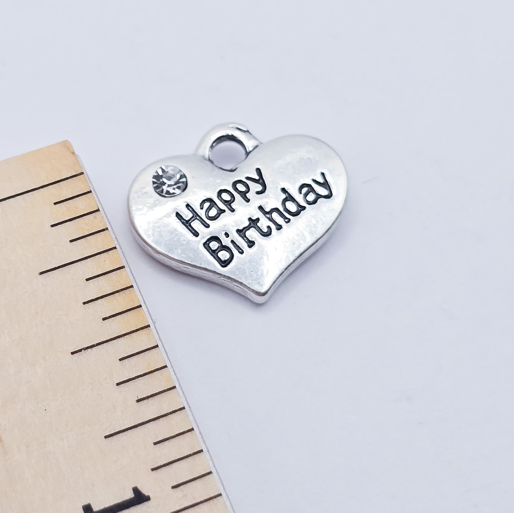 Heart shaped Happy Birthday charm with white rhinestone , charm, ADD on for keychain - DAYZEECREATIONZ, PERSONALIZED GIFTS-3
