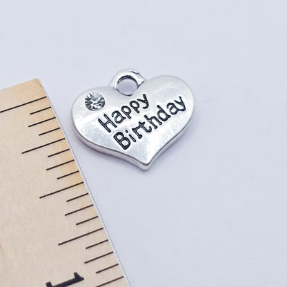 Heart shaped Happy Birthday charm with white rhinestone , charm, ADD on for keychain - DAYZEECREATIONZ, PERSONALIZED GIFTS-3