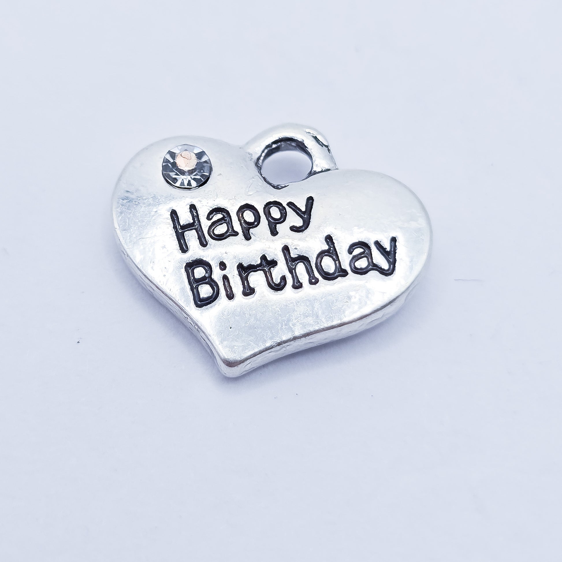 Heart shaped Happy Birthday charm with white rhinestone , charm, ADD on for keychain - DAYZEECREATIONZ, PERSONALIZED GIFTS-2