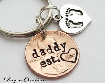 #1 DAD Personalized Custom Gift for Dad, Custom Lucky Penny Keychain