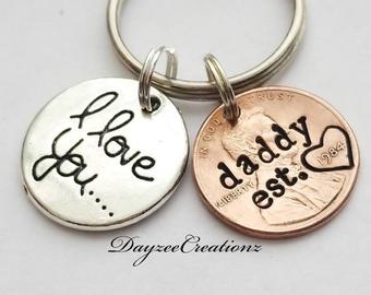 Personalized Custom Gift for Dad, Lucky Penny Keychain, for Father's Day, Birthday, Christmas.  Perfect Gift for the New Daddy!