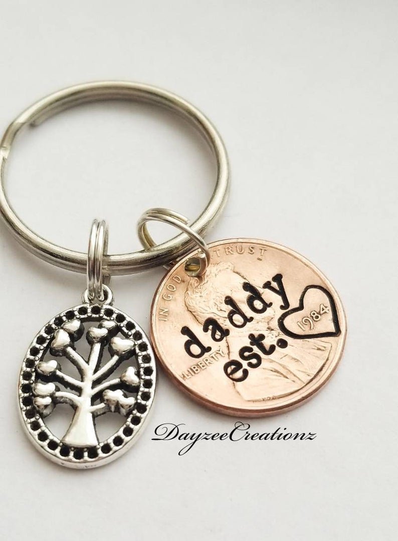 #1 DAD Personalized Gift for Dad, Custom Lucky Penny Keychain