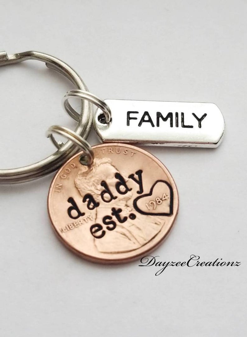 Personalized Custom Gift for Dad, Lucky Penny Keychain, for Father's Day, Birthday, Christmas.  Perfect Gift for the New Daddy!