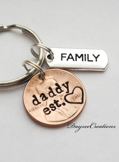 #1 DAD Personalized Custom Gift for Dad, Custom Lucky Penny Keychain