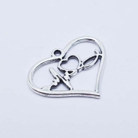 Large open heart with stethoscope heartbeat charm. Nurse charm. ADD on charm for keychain - DAYZEECREATIONZ, PERSONALIZED