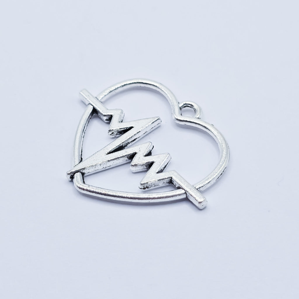 Silver Large open heart charm with heartbeat centered. ADD on charm for keychain - DAYZEECREATIONZ, PERSONALIZED GIFTS2