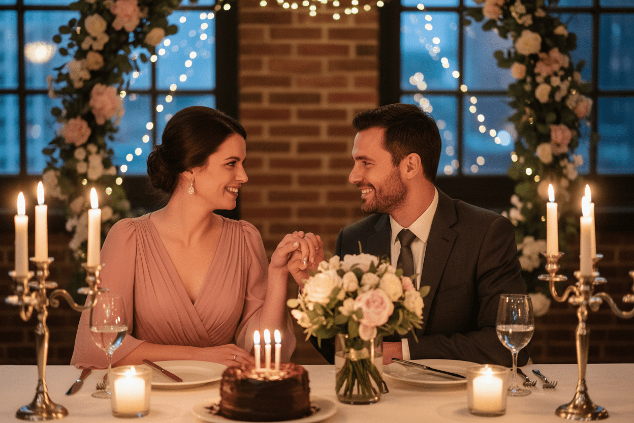 married 30 year old couples holding hands while celebrating anniversary