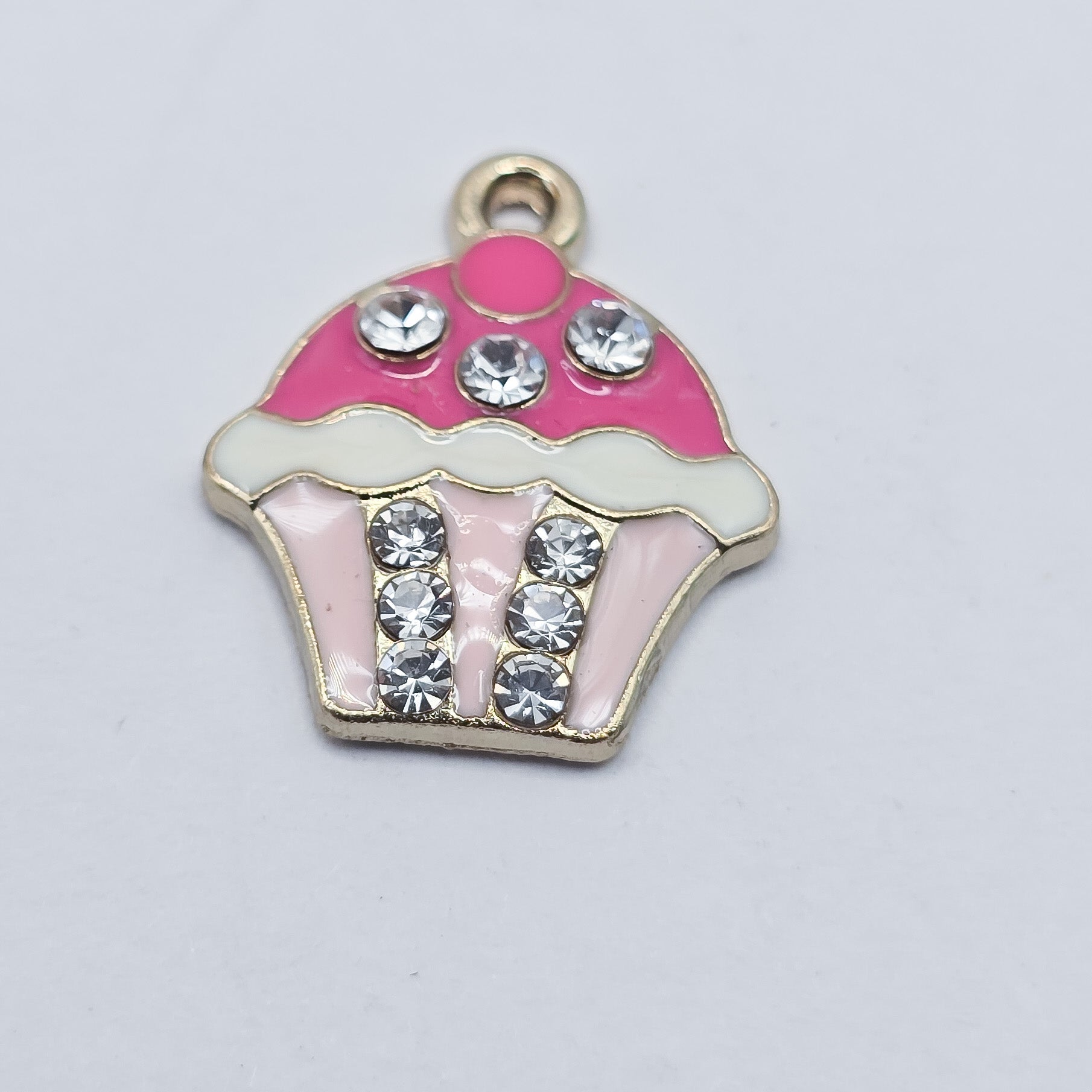Pink and gold cupcake charm with white rhinestones, ADD on for keychain - DAYZEECREATIONZ, PERSONALIZED GIFTS-2