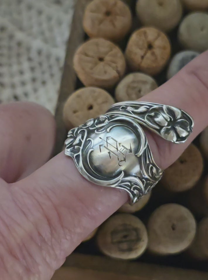 Sterling Silver Spoon Ring - Handcrafted from Antique 1906 Silverware, monogram H