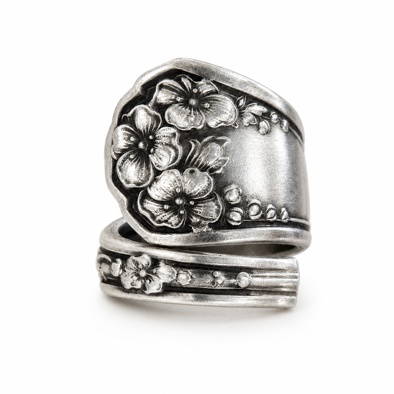 Silver-Plated Spoon Ring - Handcrafted from Antique 1903 Pansy Pattern Silverware