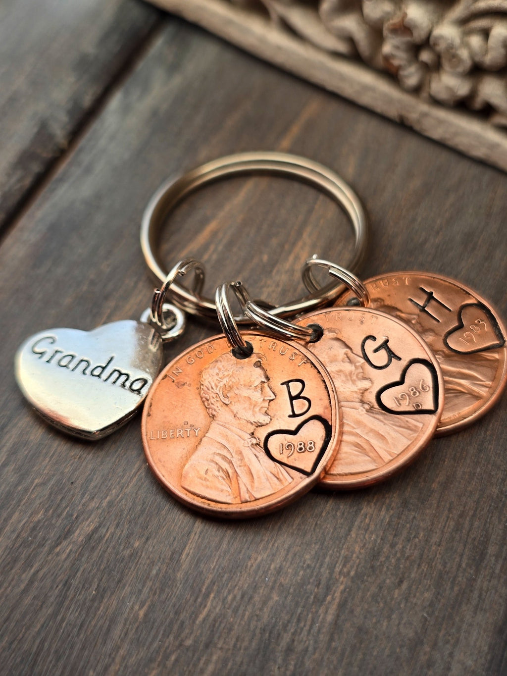 Custom Gift for Grandma, Personalized Penny Keychain