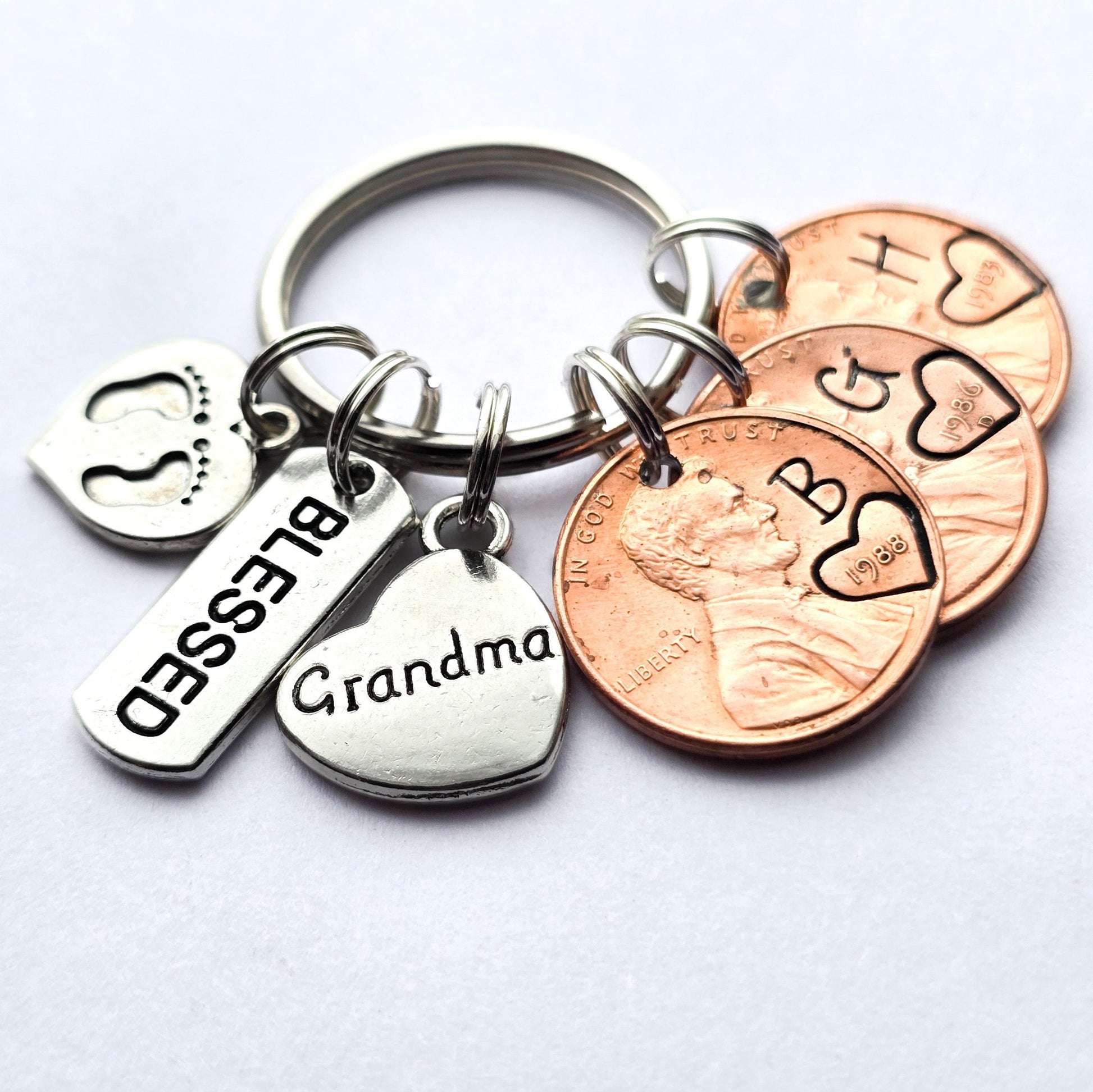 Custom Gift for Grandma, Personalized Penny Keychain with blessed,baby footprint, and grandma charm - DAYZEECREATIONZ, PERSONALIZED GIFTS-2