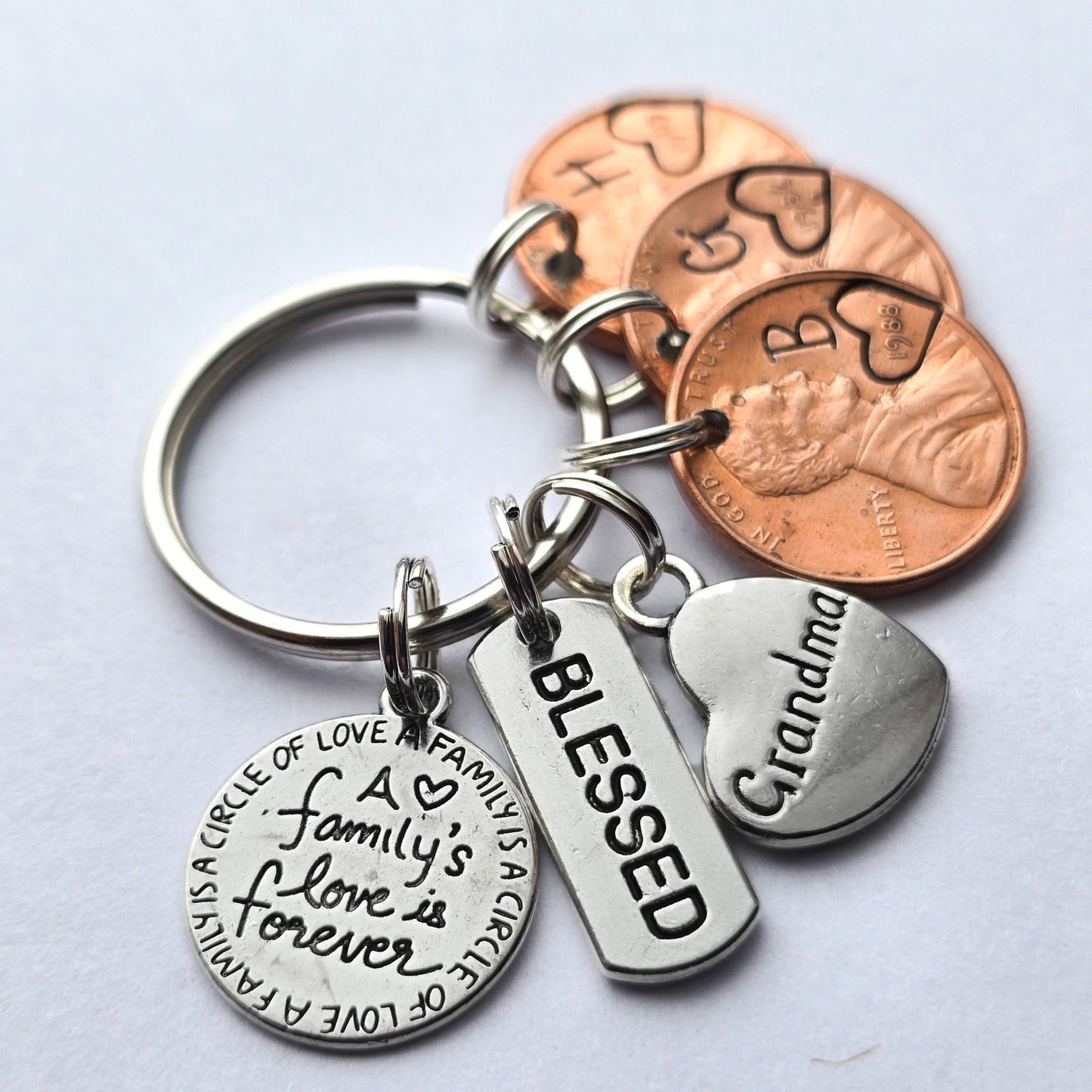 Custom Gift for Grandma, Personalized Penny Keychain with blessed, family's love is forever, and grandma charm - DAYZEECREATIONZ, PERSONALIZED GIFTS-2