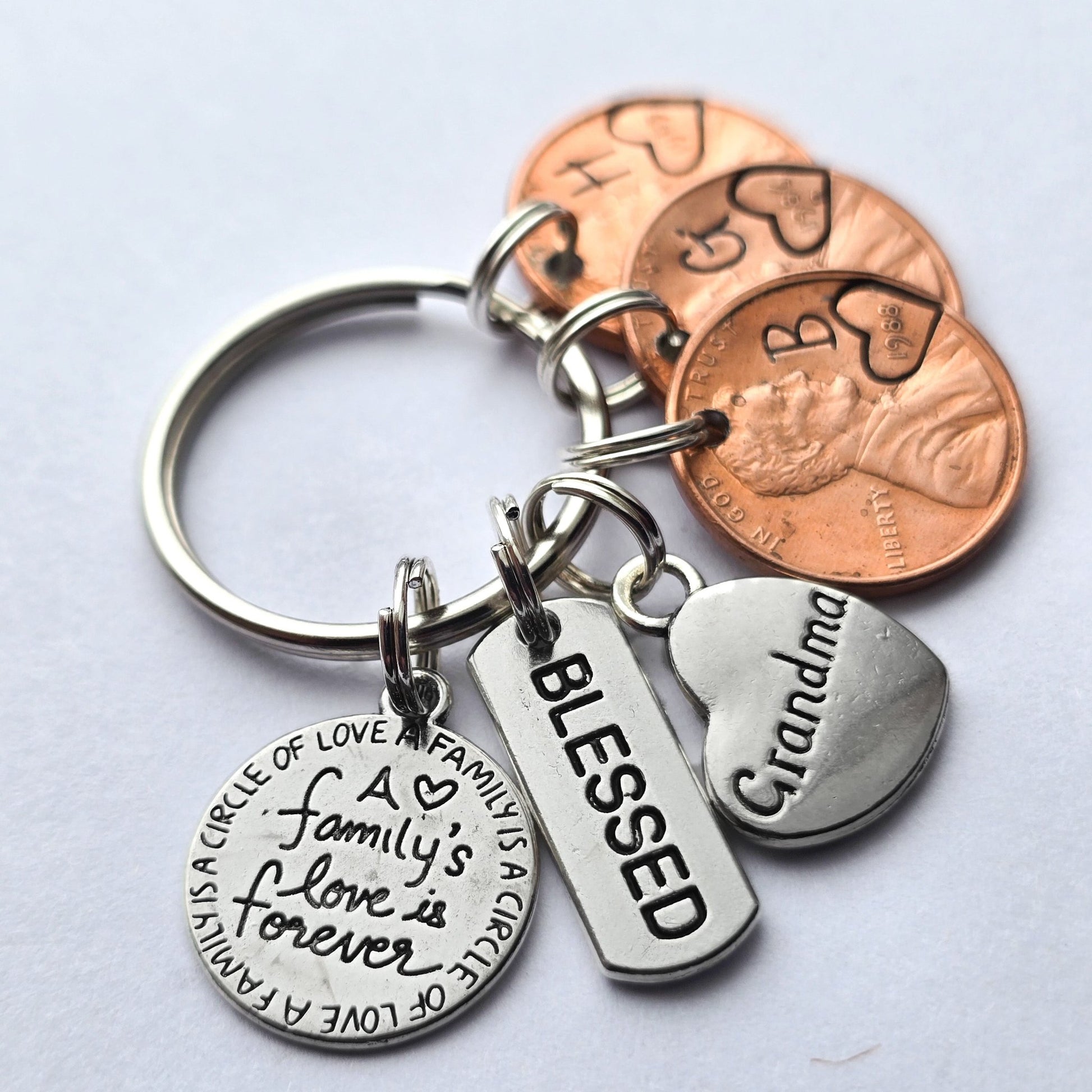 Custom Gift for Grandma, Personalized Penny Keychain with blessed, family's love is forever, and grandma charm - DAYZEECREATIONZ, PERSONALIZED GIFTS-2