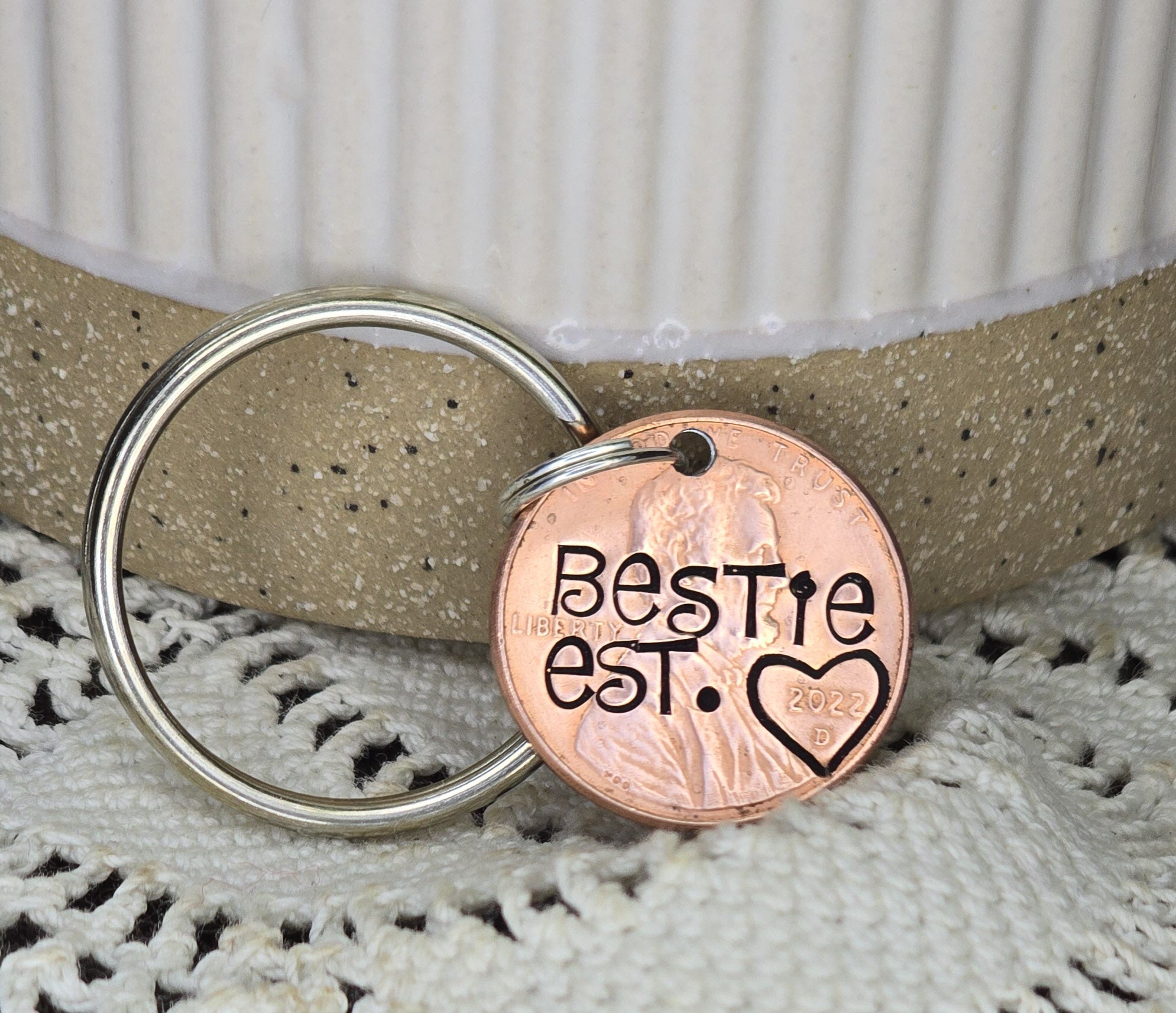 Bestie Est. Hand-Stamped Penny Keychain