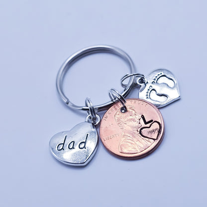 Personalized Dad Penny Keychain with "dad" heart & baby footprint charm - DAYZEECREATIONZ, PERSONALIZED GIFTS2