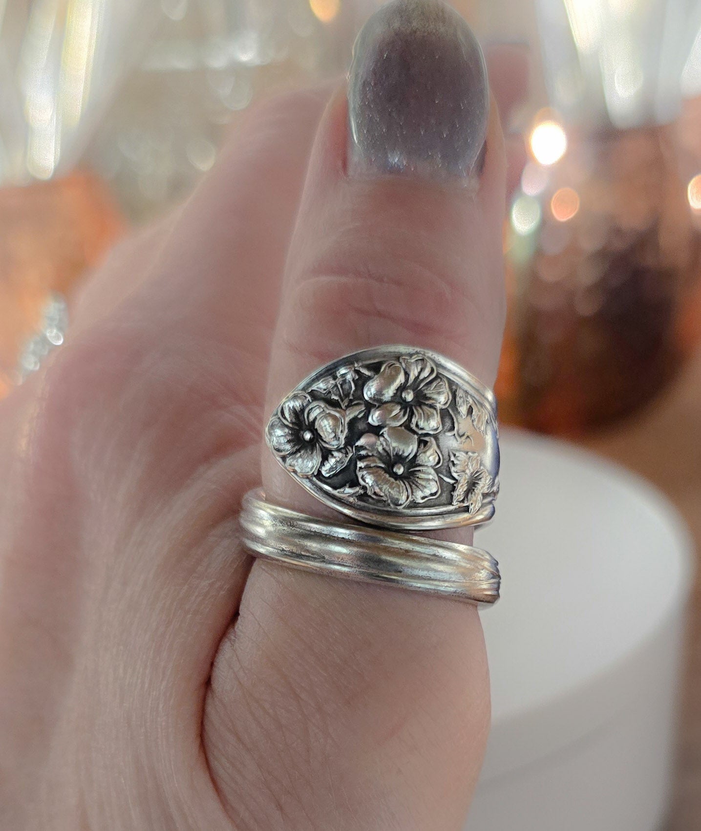 Size 8 Floral Spiral Wrap Spoon Ring