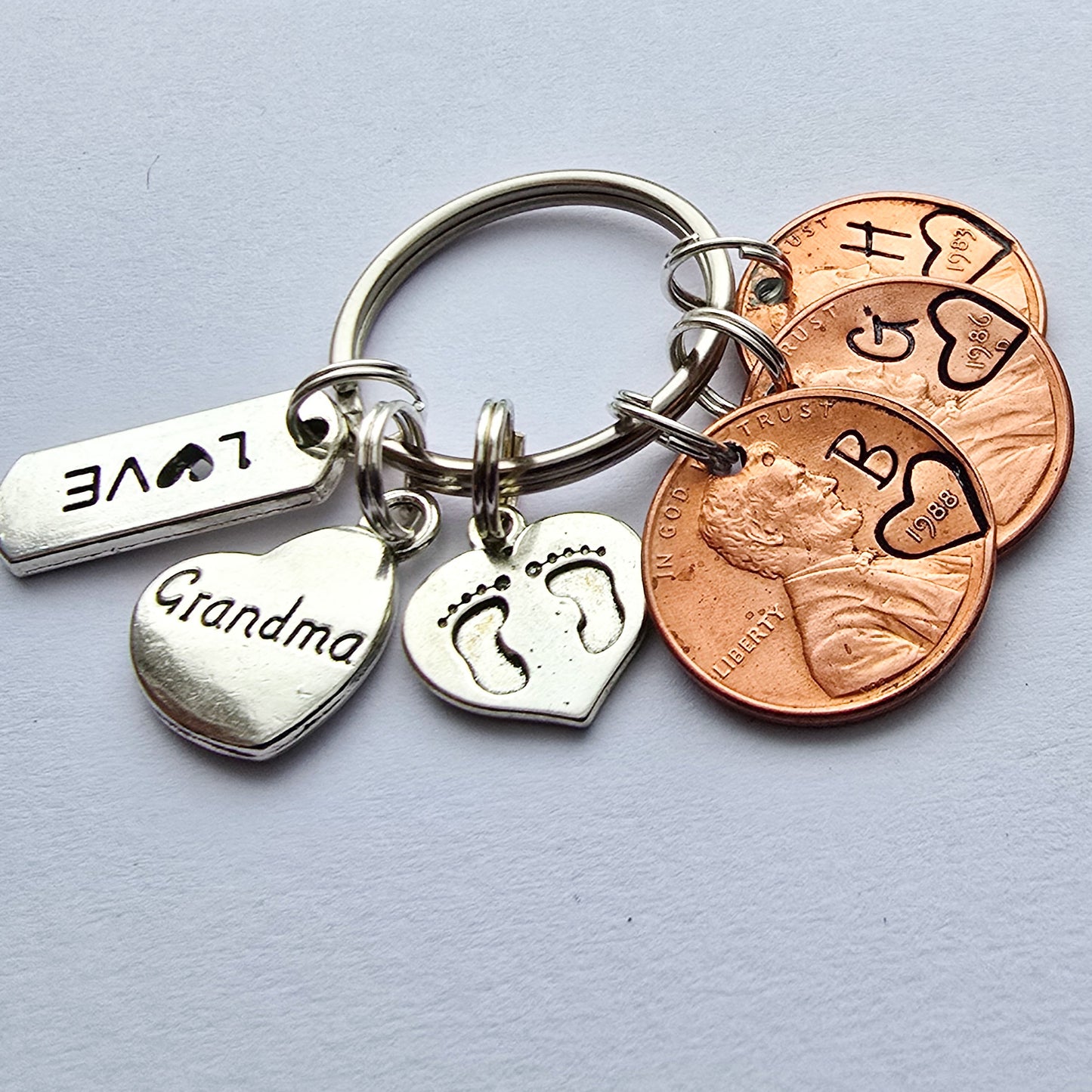 Custom Gift for Grandma, Personalized Penny Keychain with Charms shown. - DAYZEECREATIONZ, PERSONALIZED GIFTS-4