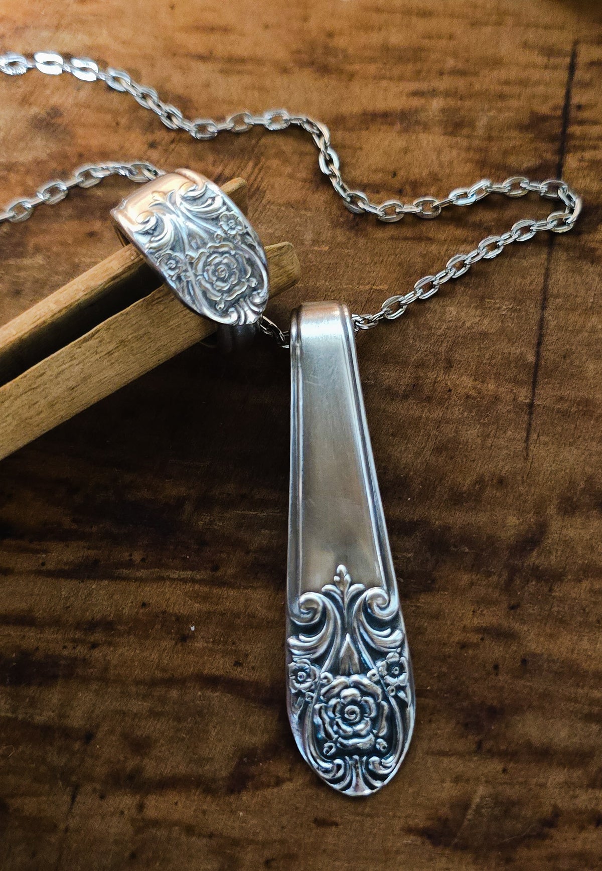FLORAL Vintage Silverware Jewelry Set – Size 9 Spoon Ring & Necklace