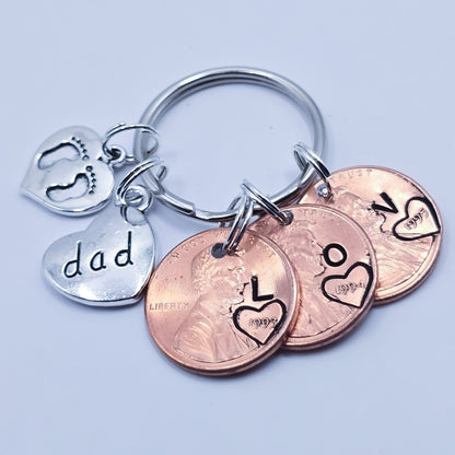 Personalized Dad Penny Keychain with "dad" heart & baby footprint charm - DAYZEECREATIONZ, PERSONALIZED GIFTS4