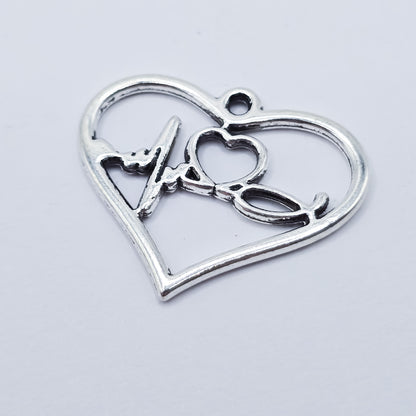 Large open heart with stethoscope heartbeat charm. Nurse charm. ADD on charm for keychain - DAYZEECREATIONZ, PERSONALIZED 2