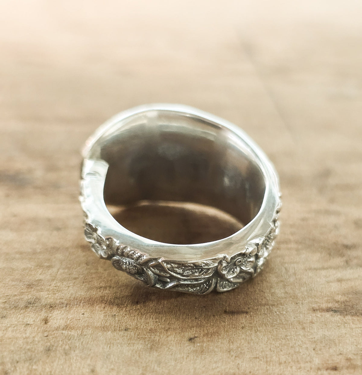 1892 Stieff Rose Sterling Silver Spoon Ring – Size 8.25