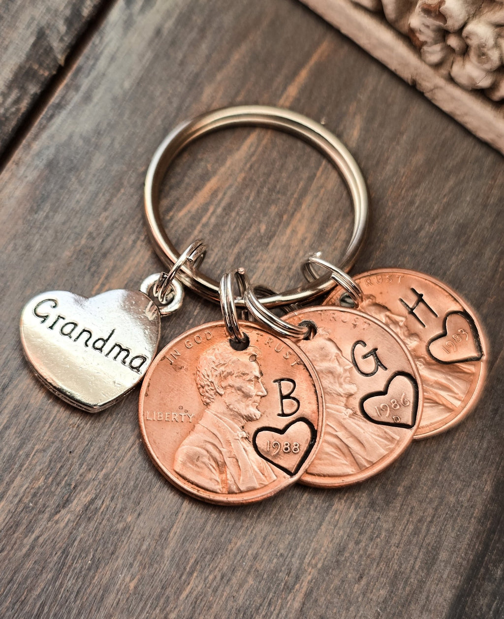 Custom Gift for Grandma, Personalized Penny Keychain