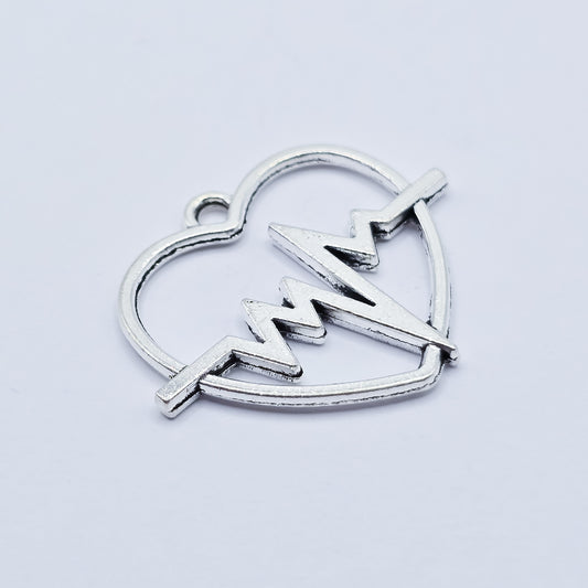 Silver Large open heart charm with heartbeat centered. ADD on charm for keychain - DAYZEECREATIONZ, PERSONALIZED GIFTS1