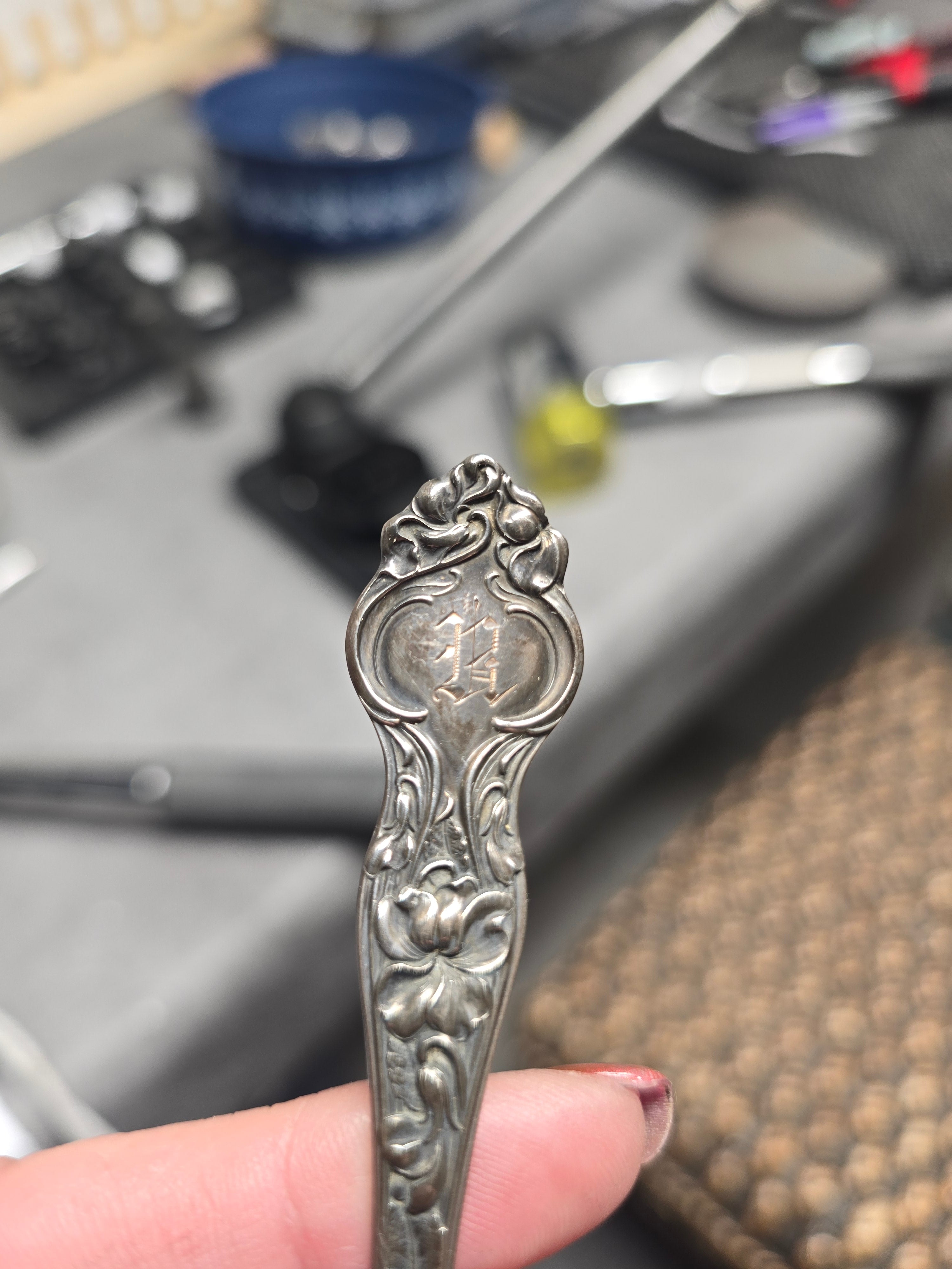 Sterling Silver Spoon Ring - Handcrafted from Antique 1906 Silverware, monogram H