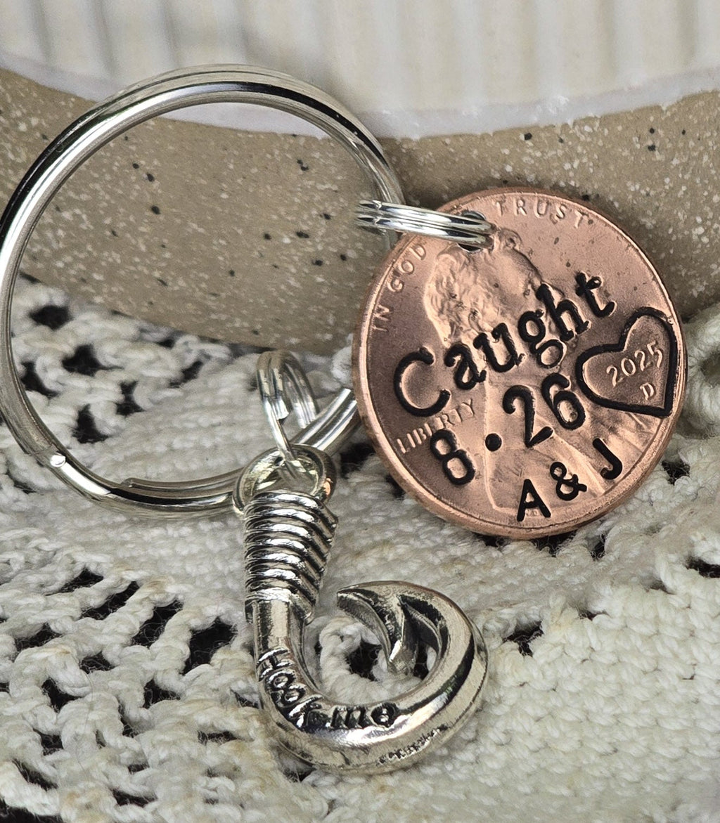 Caught Fishing Hook Anniversary Penny Keychain