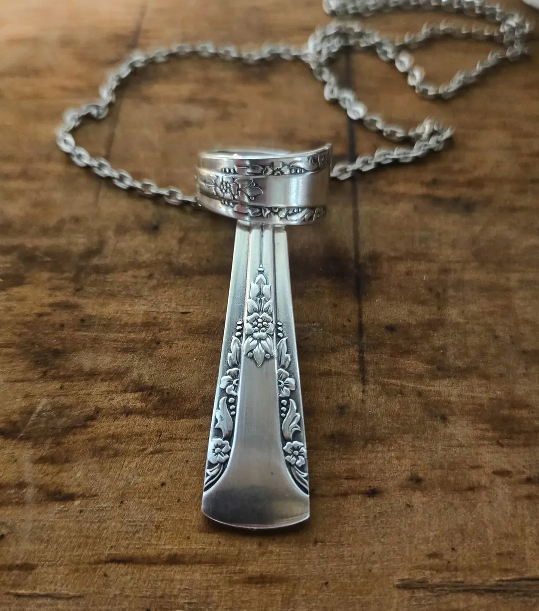 Vintage Silverware Matching Ring & Necklace Set – Size 10 | Boho Jewelry