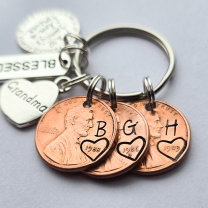 Grandma, Personalized Penny Keychain with blessed, family's love forever, & grandma charm DAYZEECREATIONZ, PERSONALIZED GIFTS