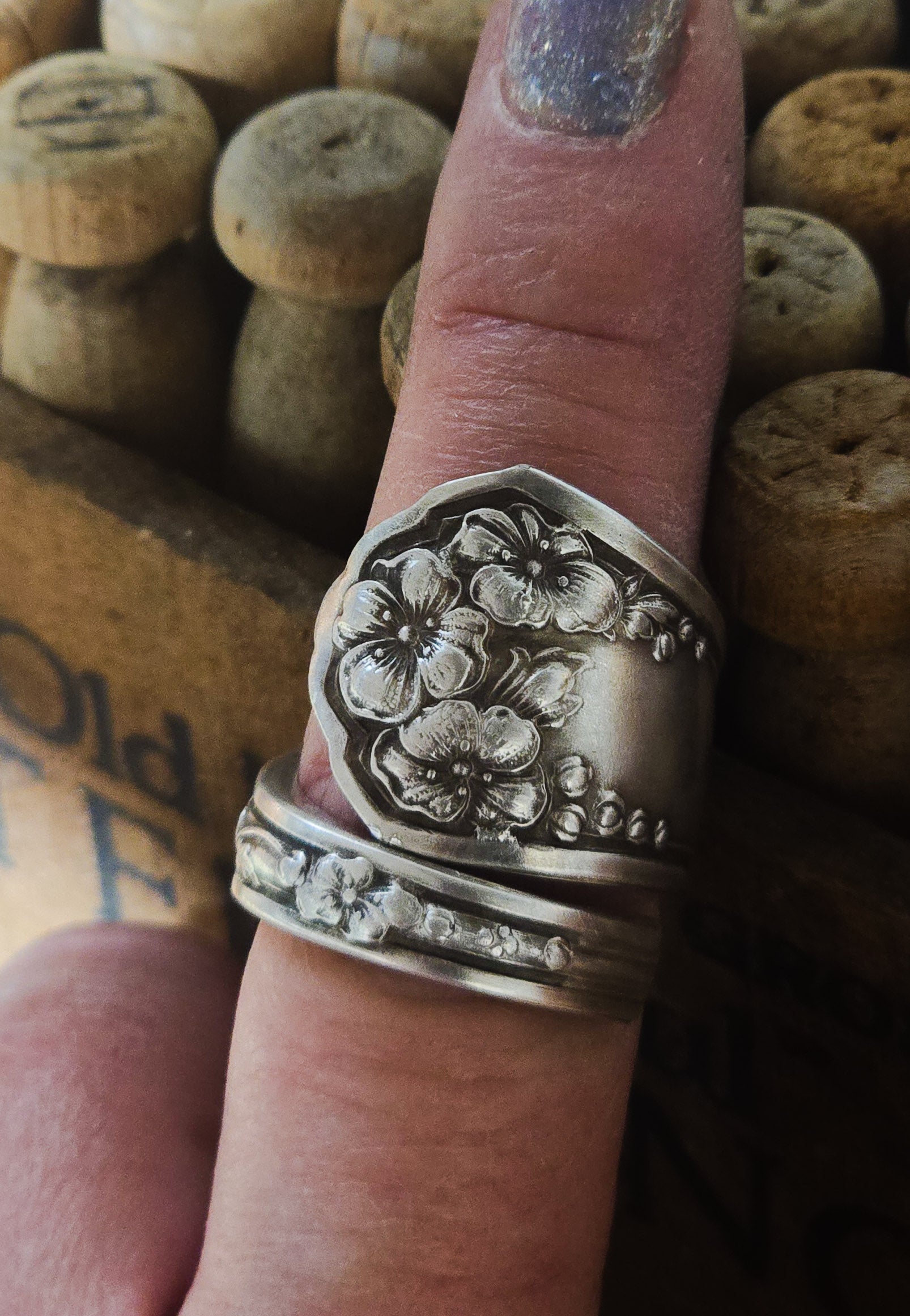 Silver-Plated Spoon Ring - Handcrafted from Antique 1903 Pansy Pattern Silverware