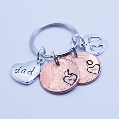 Personalized Dad Penny Keychain with "dad" heart & baby footprint charm - DAYZEECREATIONZ, PERSONALIZED GIFTS3