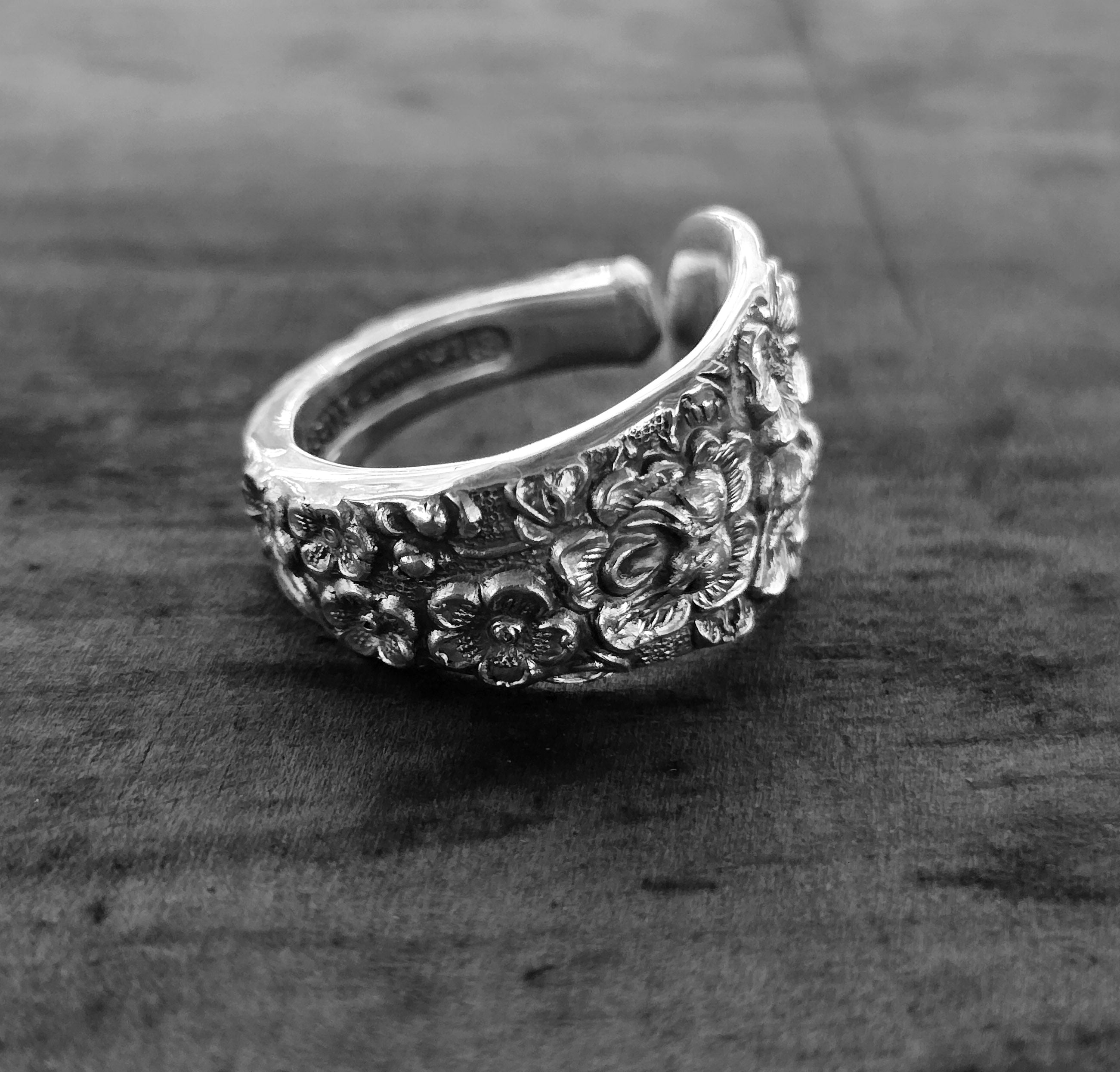 1892 Stieff Rose Sterling Silver Spoon Ring – Size 8.25