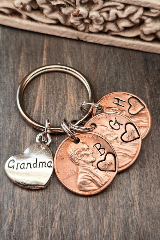 Custom Gift for Grandma, Personalized Penny Keychain