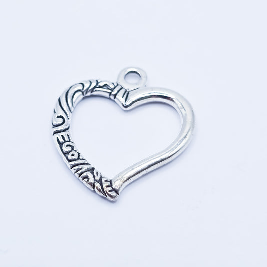 Silver open heart charm with half textured. ADD on charm for keychain - DAYZEECREATIONZ, PERSONALIZED GIFTS1