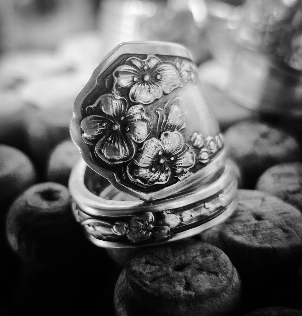 Silver-Plated Spoon Ring - Handcrafted from Antique 1903 Pansy Pattern Silverware
