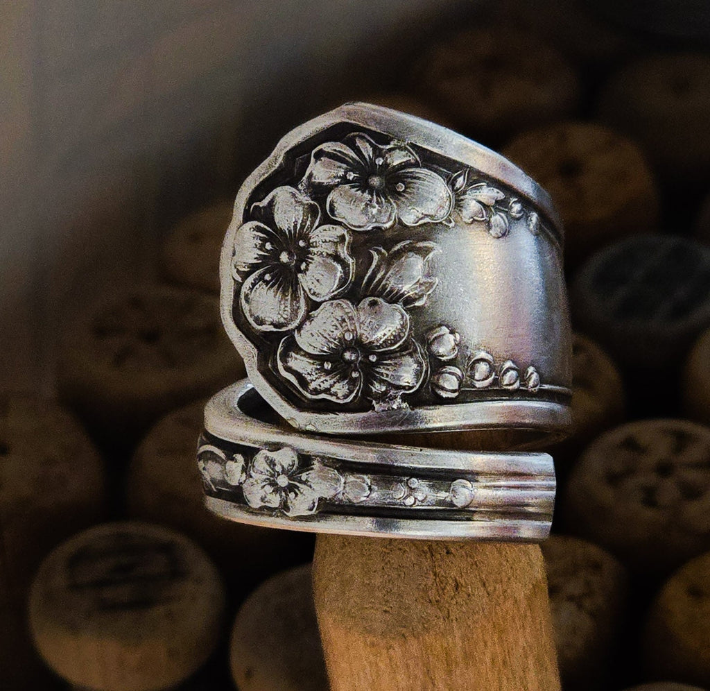 Silver-Plated Spoon Ring - Handcrafted from Antique 1903 Pansy Pattern Silverware