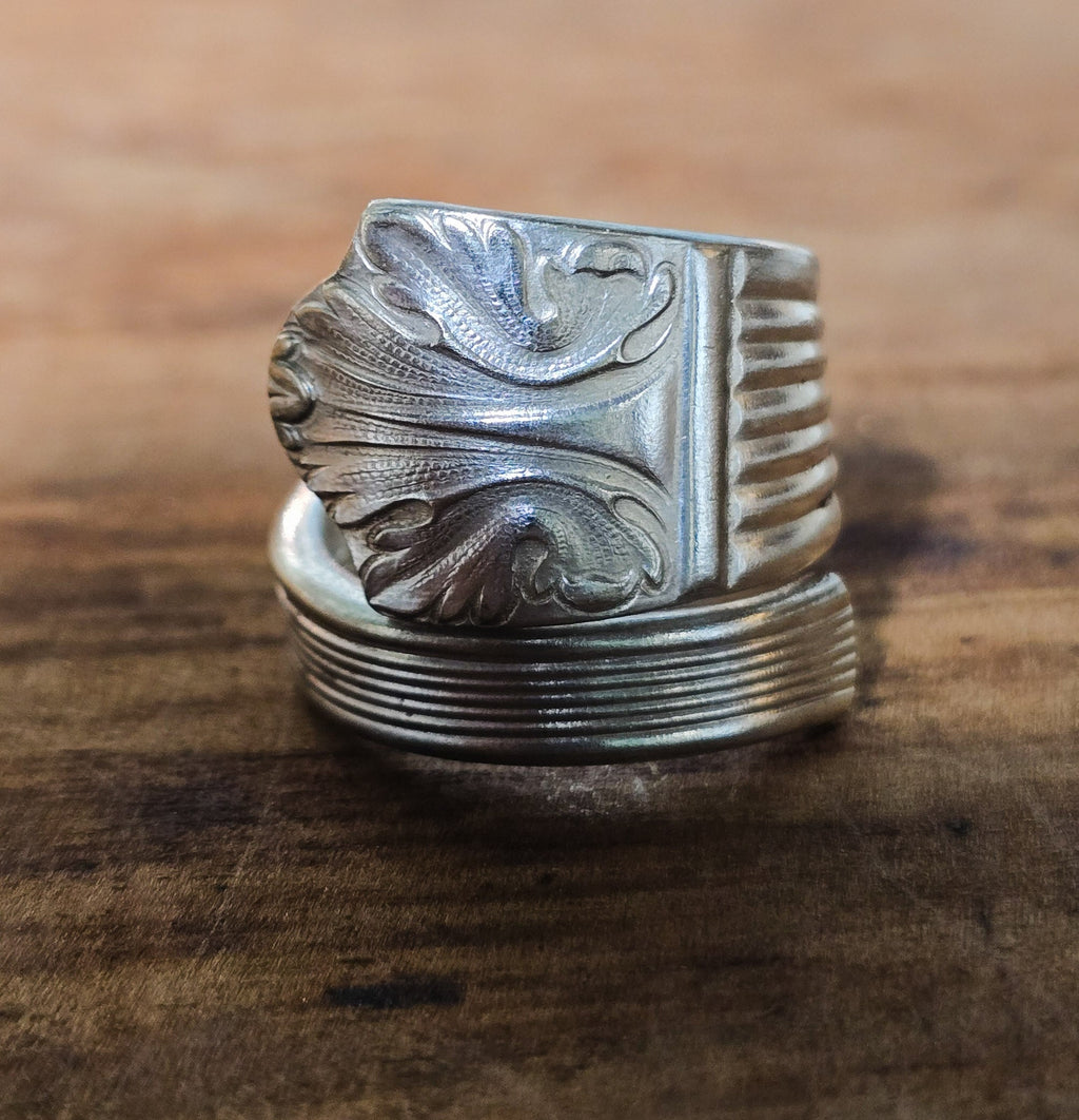 Lady Esther Art Deco Wrap Spiral Spoon Ring – Vintage Silverplate, Sizes 7–11