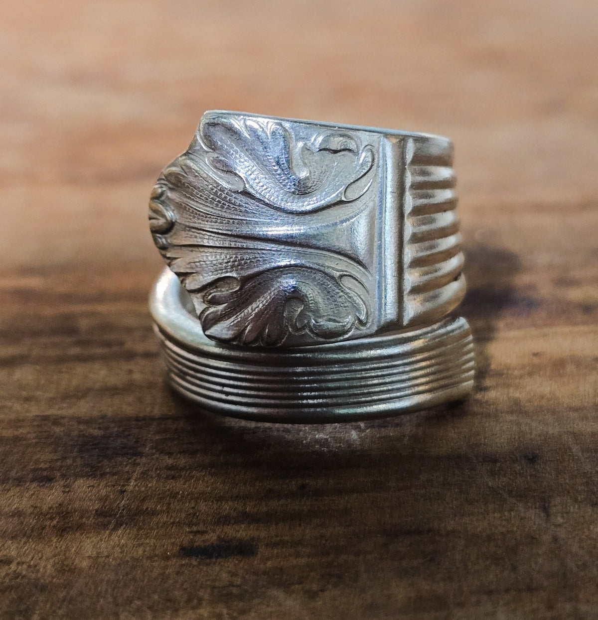 Lady Esther Art Deco Wrap Spiral Spoon Ring – Vintage Silverplate, Sizes 7–11