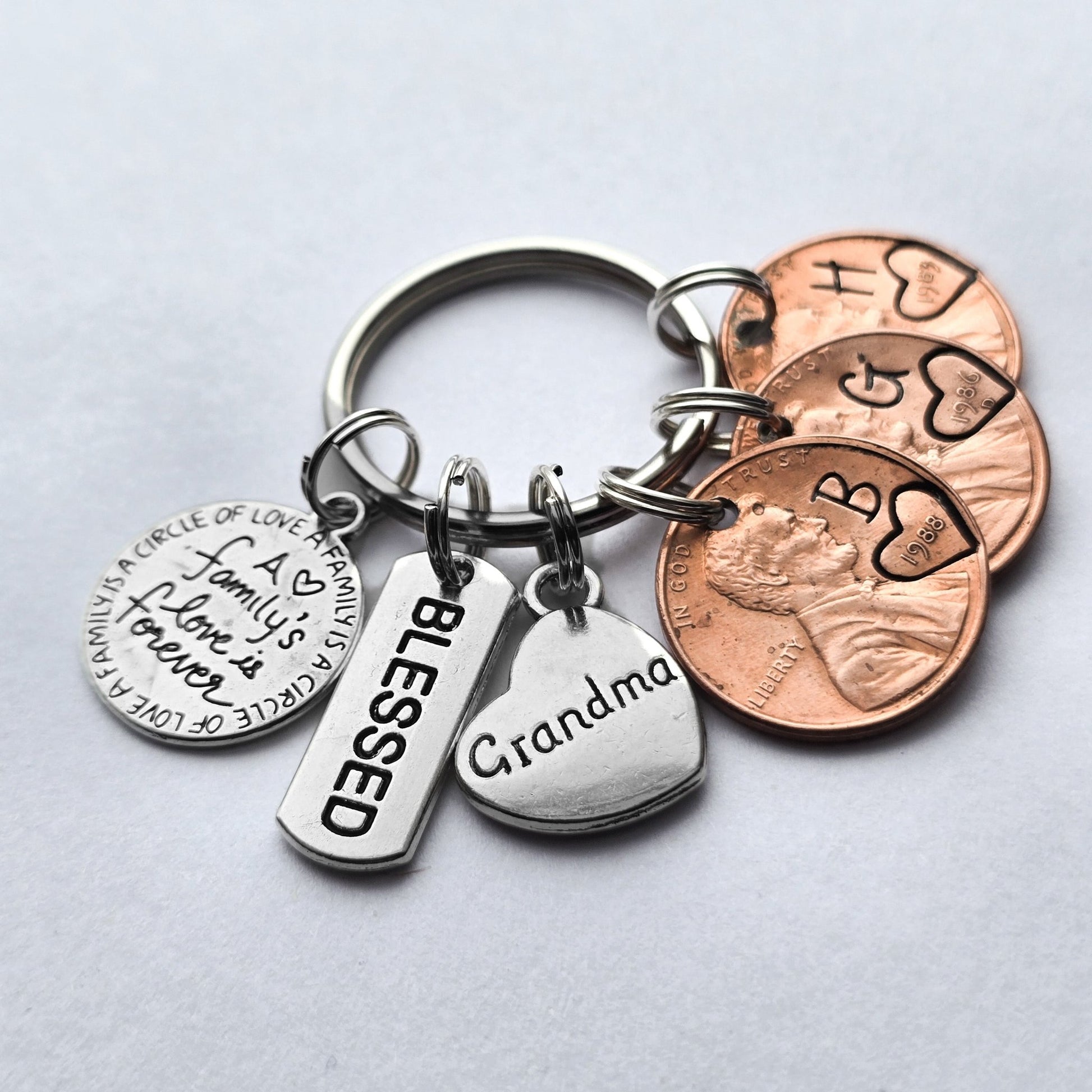 Gift for Grandma, Personalized Penny Keychain  blessed, family's love forever, grandma charm -DAYZEECREATIONZ,PERSONALIZED-1