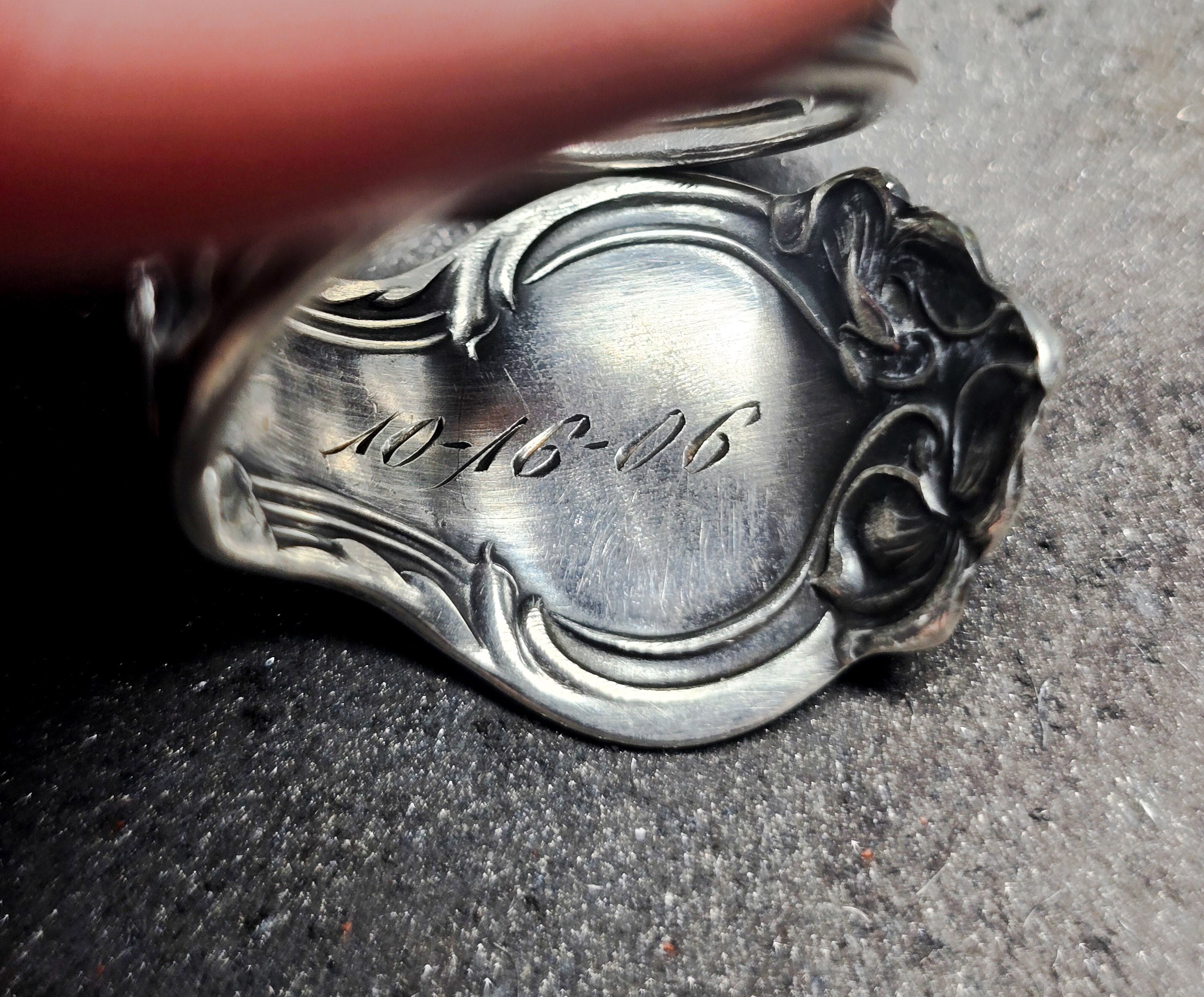 Sterling Silver Spoon Ring - Handcrafted from Antique 1906 Silverware, monogram H