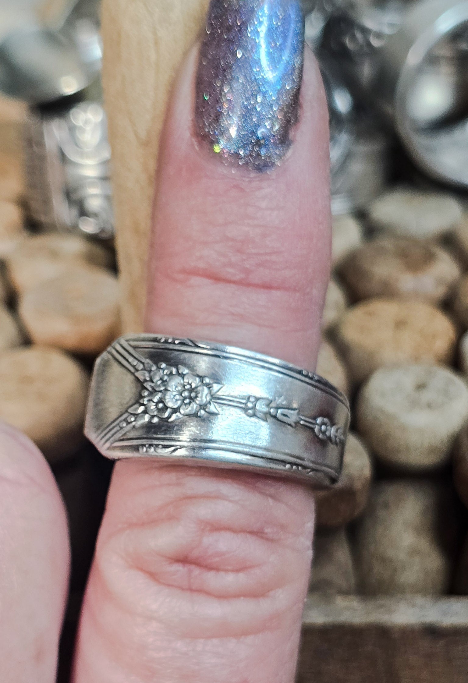 Silver-Plated Spoon Ring - Handcrafted from Vintage 1940s Milady Pattern Silverware