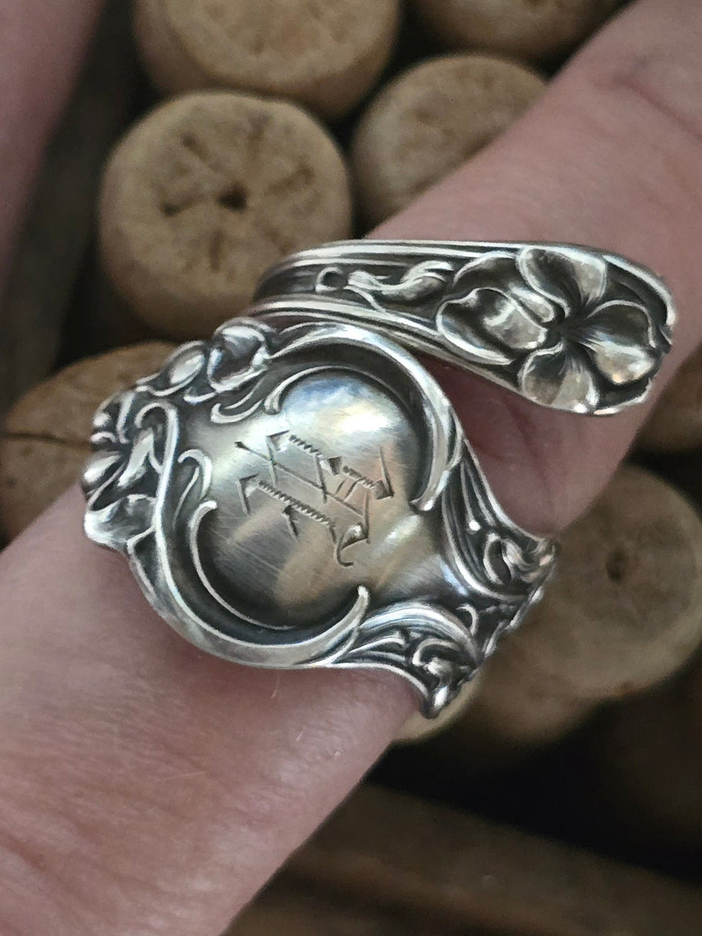 Sterling Silver Spoon Ring - Handcrafted from Antique 1906 Silverware, monogram H