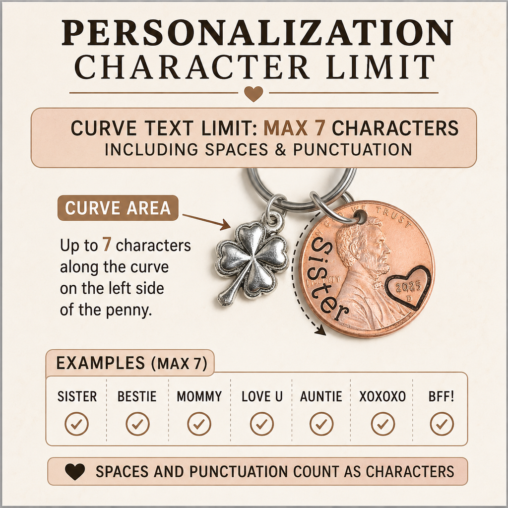 Personalized Name Penny Keychain with Lucky Clover Charm