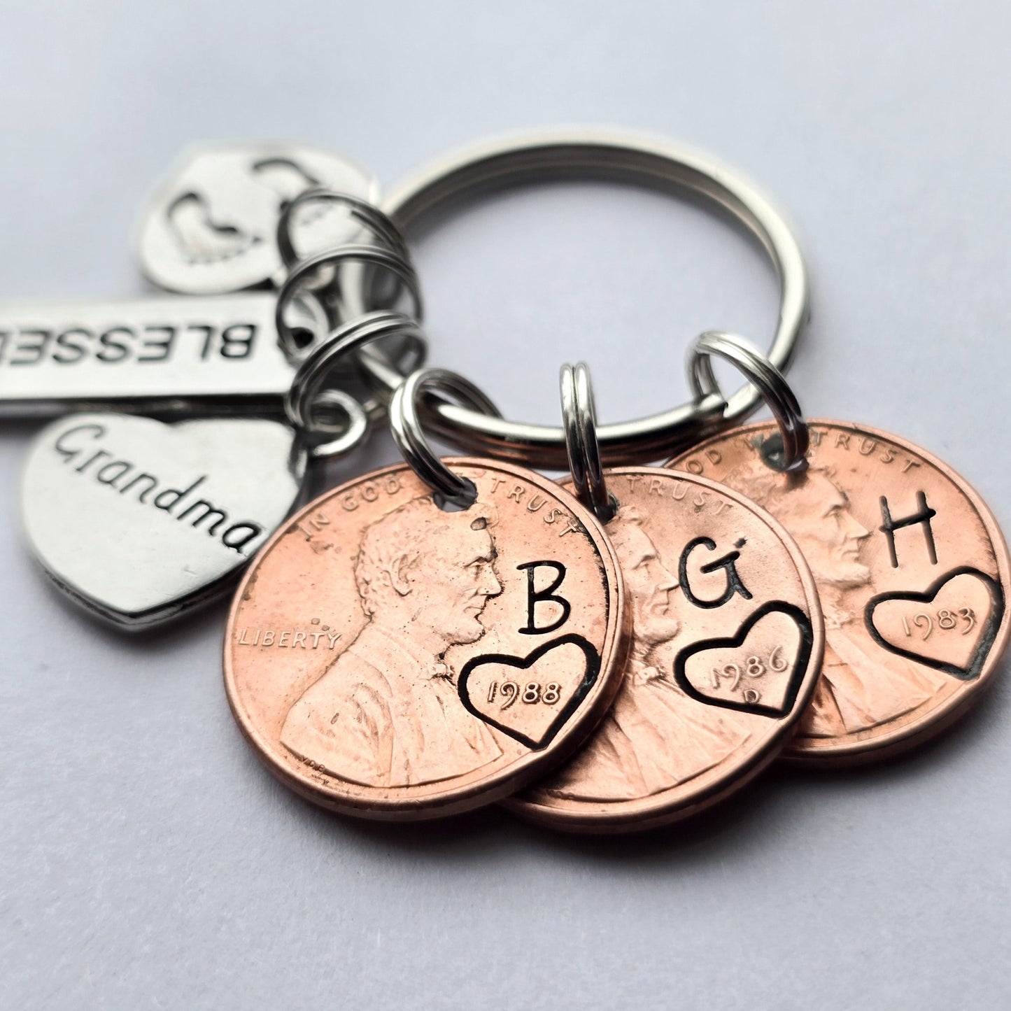 Custom Gift for Grandma, Personalized Penny Keychain with blessed,baby footprint, and grandma charm - DAYZEECREATIONZ, PERSONALIZED GIFTS-3