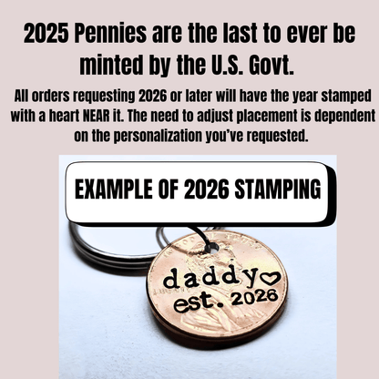 Lucky Penny Keychains for Mom &Dad. Customizable with your Text.